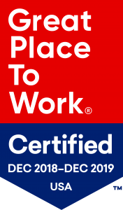 Great Place to Work Certified, December 2018 to December 2019, USA badge.